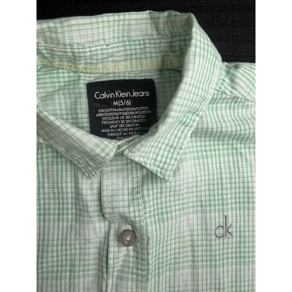 Calvin Klein Kids Pale Green & White Checked Button-Down Dress Shirt Size 8